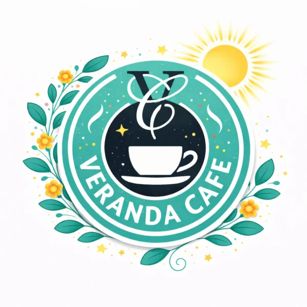 VerandaCafe Frühlings-Logo mit Sonne und Blüten